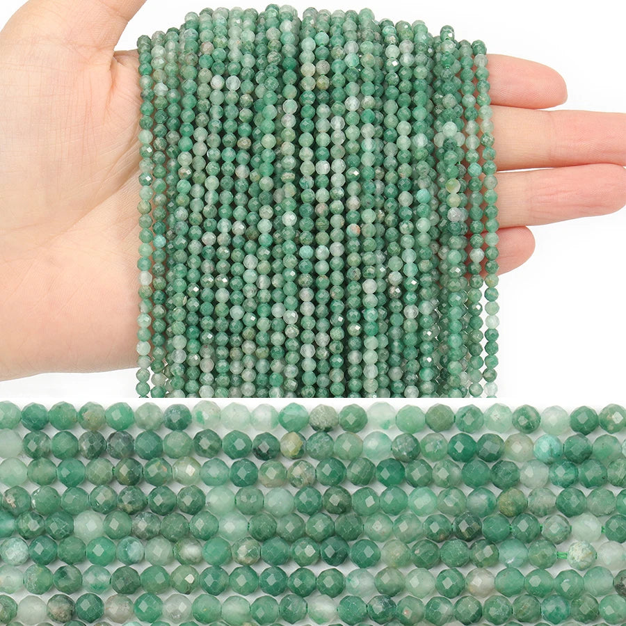 2 3 4mm 15" Natural African Emerald Bead Small Faceted Stones Round Loose Stone Beads For DIY Bracelet Necklace Jewelry Making