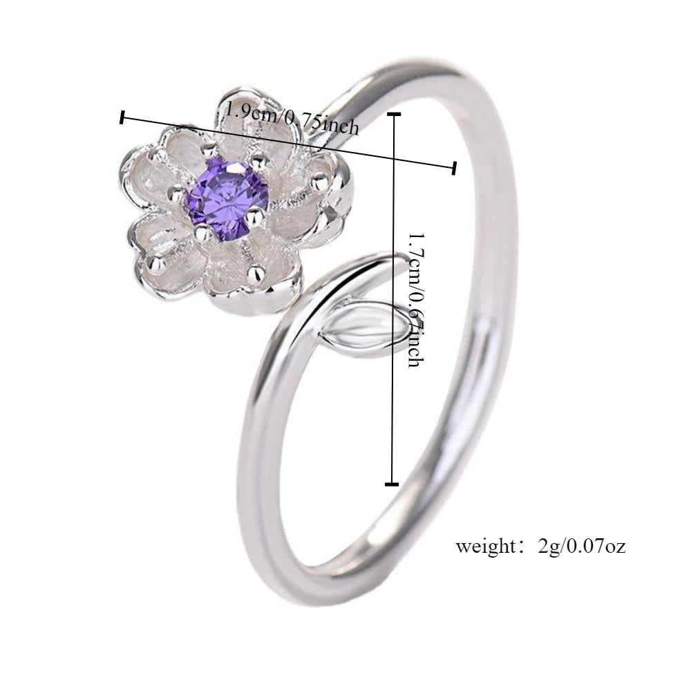 Qiaolanxuan Korean Fashion Fresh Cherry Blossom Japanese And Korean Jewelry Ppen Diamond Ring Simple Creative Ring