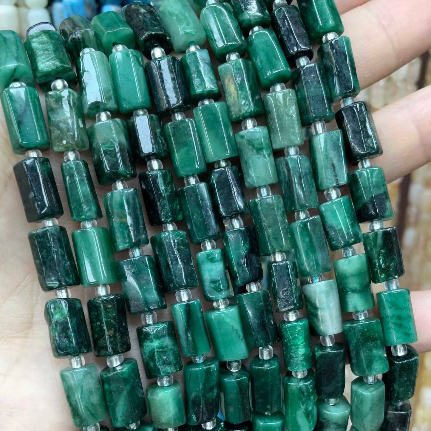 Natural Stone Green Emerald Loose Faceted Cylinder Irregular Gemstone Spacer Beads For Jewelry Making DIY Bracelet Accessories