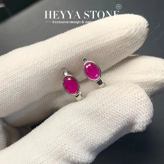 HEYYA STONE Natural Ruby Hoop Earrings For Women 925 Silver Plated Earrings Simple Fine Jewelry Stone Gemstone Classic Style