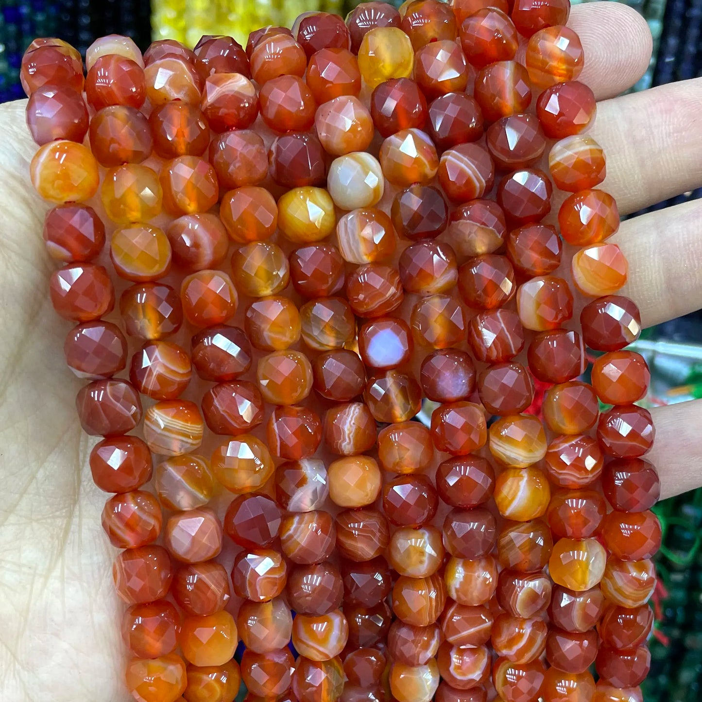 7-8MM Cube Natural Chalcedony Ruby Red Stone Loose Square Spacer Beads For Jewelry Making Diy Bracelet Necklace Accessories