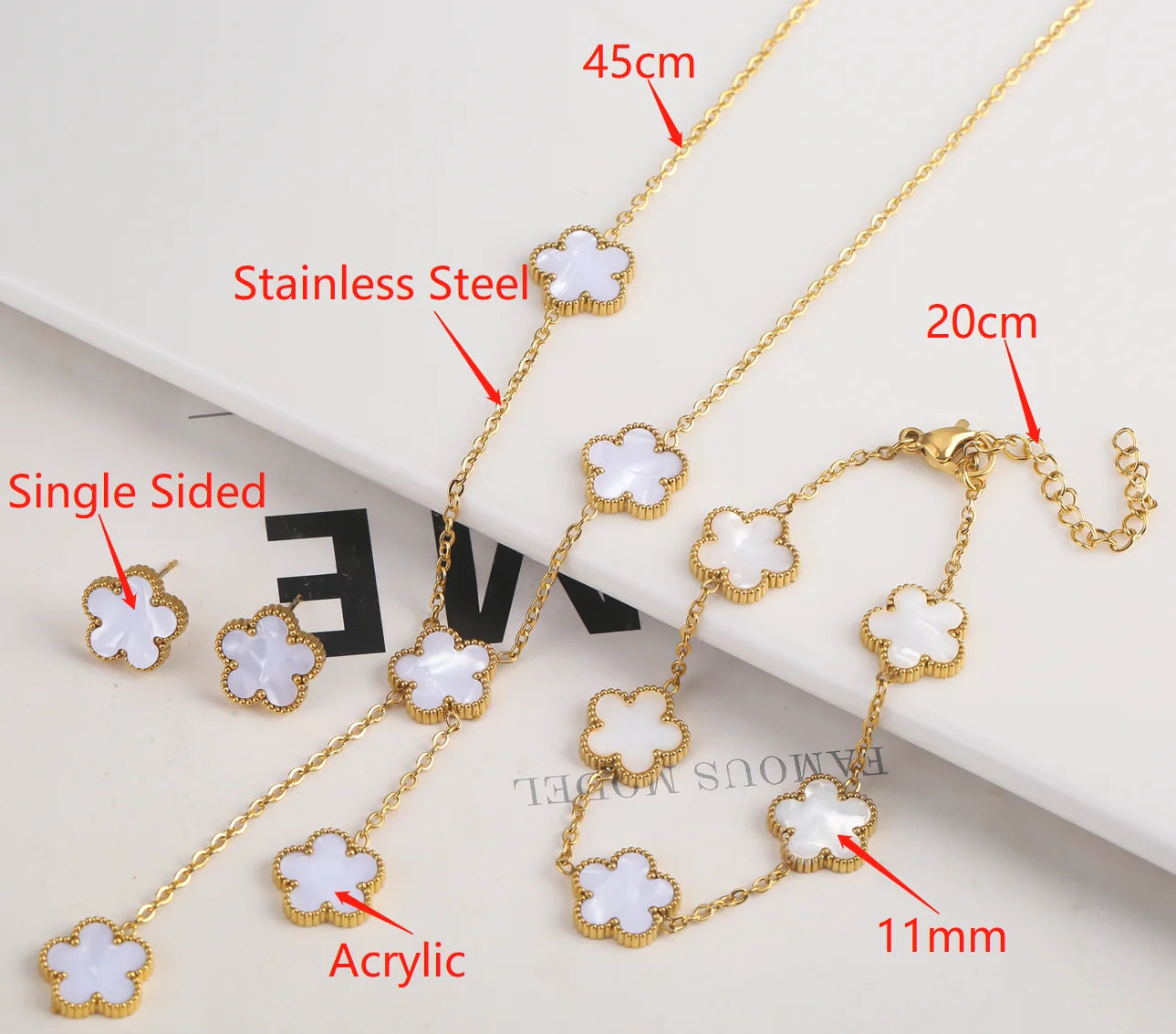 Adjustable New Design Gold Plated Stainless Steel 316L Plant Flower Bracelet With Five Leaf Petals Women's Luxury Gifts Clover