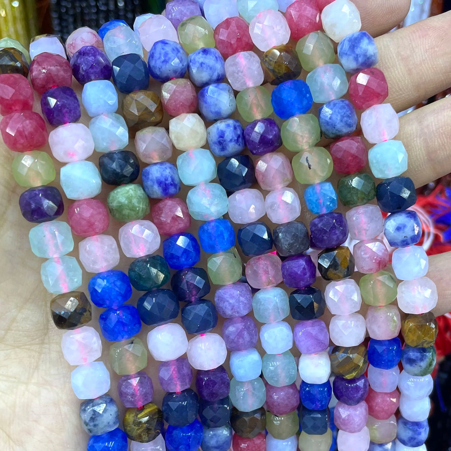 7-8MM Cube Natural Chalcedony Ruby Red Stone Loose Square Spacer Beads For Jewelry Making Diy Bracelet Necklace Accessories