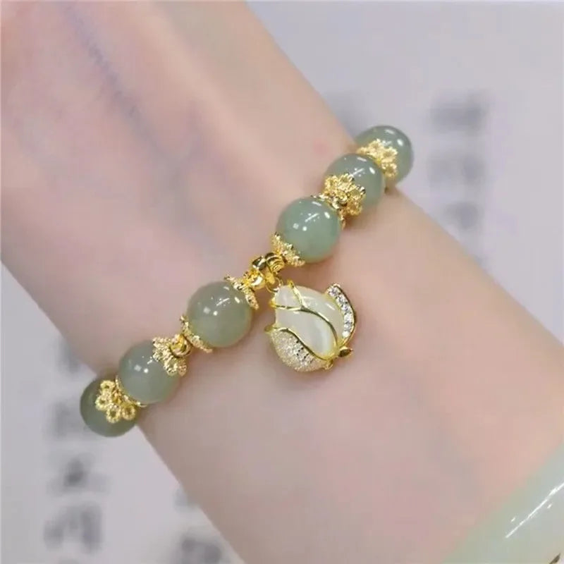 VENTFILLE Gold Color For Women's Hetian Jade Bracelet Leaves Double Layer Jewelry Girls Gifts Dropshipping