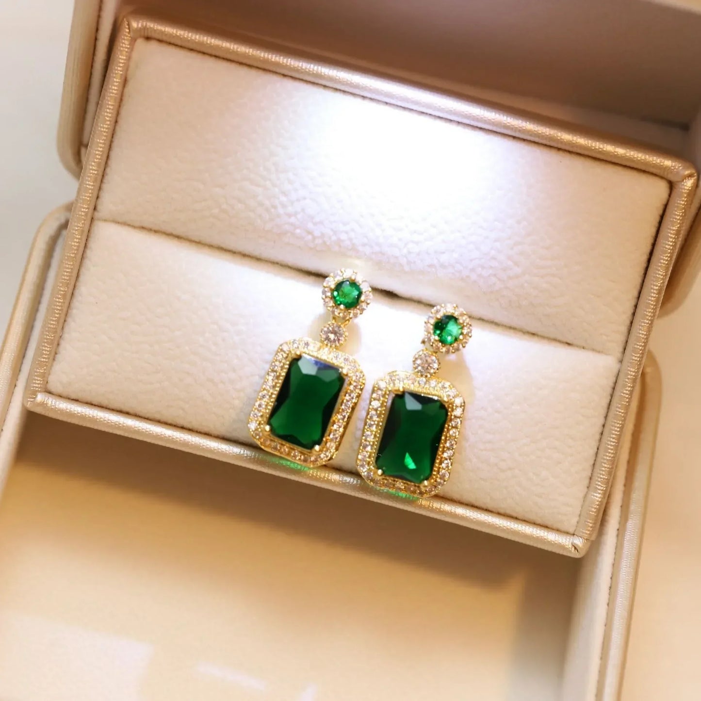 Luxury Emerald Jewelry Sets Fashion Women Bridal Zircon Green Stone  Earrings Ring Sets Rings for Women Jewelry