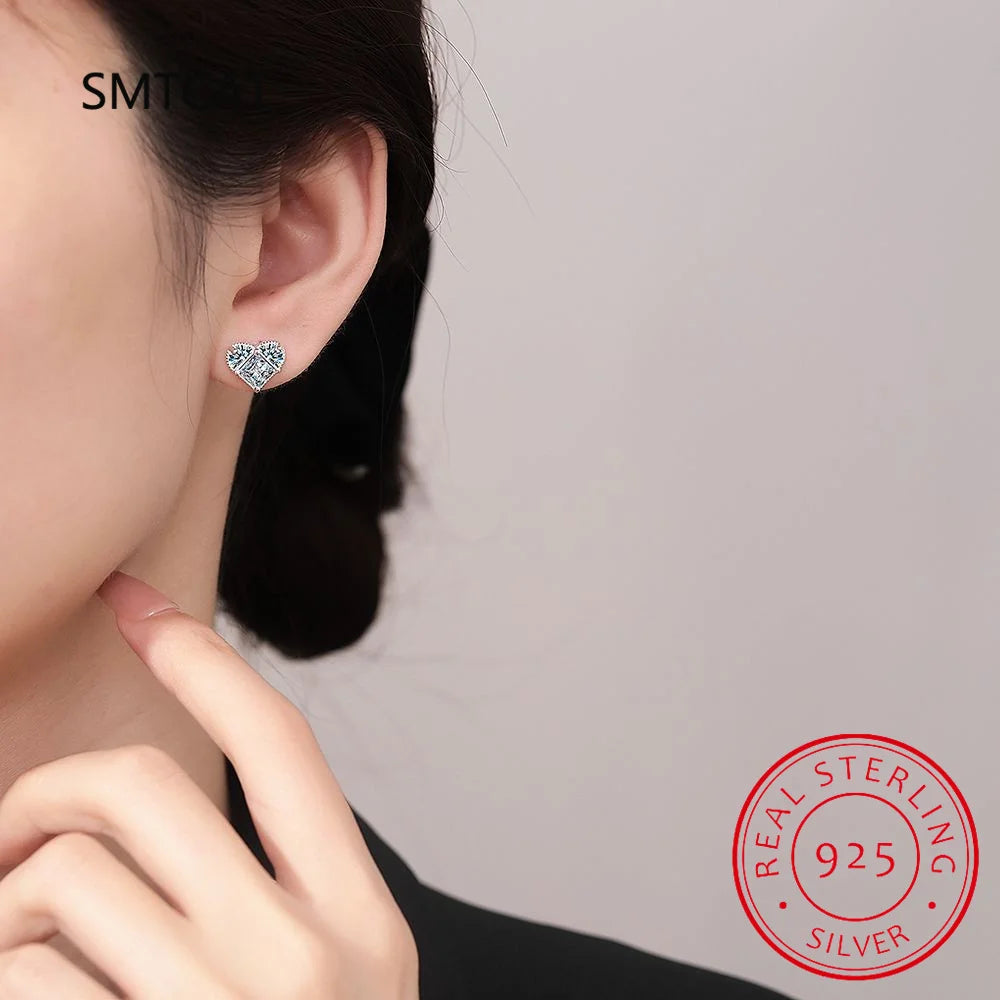 All Moissanite Earrings for Women Heart Shape S925 Sterling Sliver with Gold Plated Earring Wedding Party Fine Jewelry