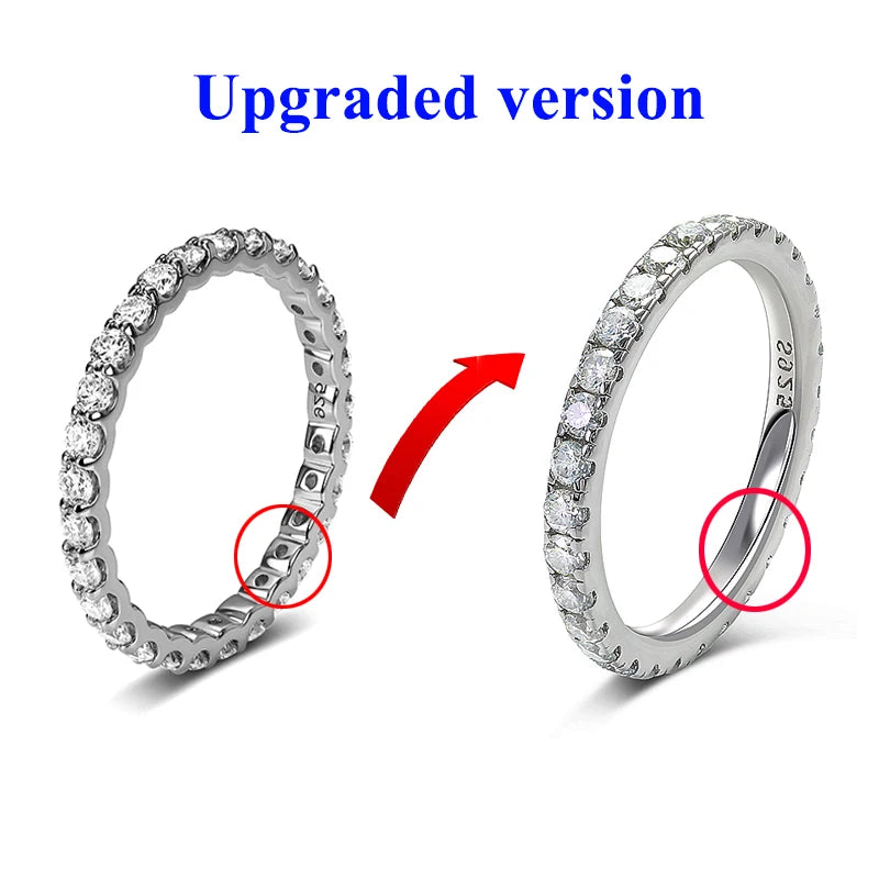 solid 2mm Moissanite Full Eternity Ring Band 925 Sterling Silver white Round Moissanite Diamond Jewelry gift dating party women