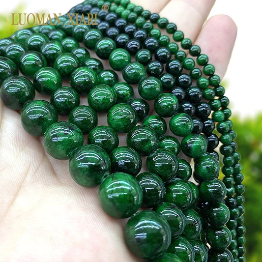 Natural Stone Emerald Green Perisan Jade Loose Round Stone Spacer Beads for Jewelry Making DIY Bracelet Charms Accessories 15''