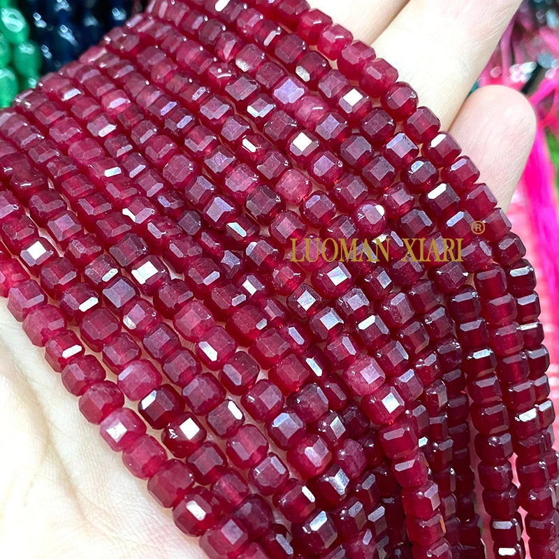 5x5MM Cube Ruby Red Chalcedony AA Natural Stone Loose Square Spacer Beads for Jewelry Making Diy Bracelet Charms Accessories