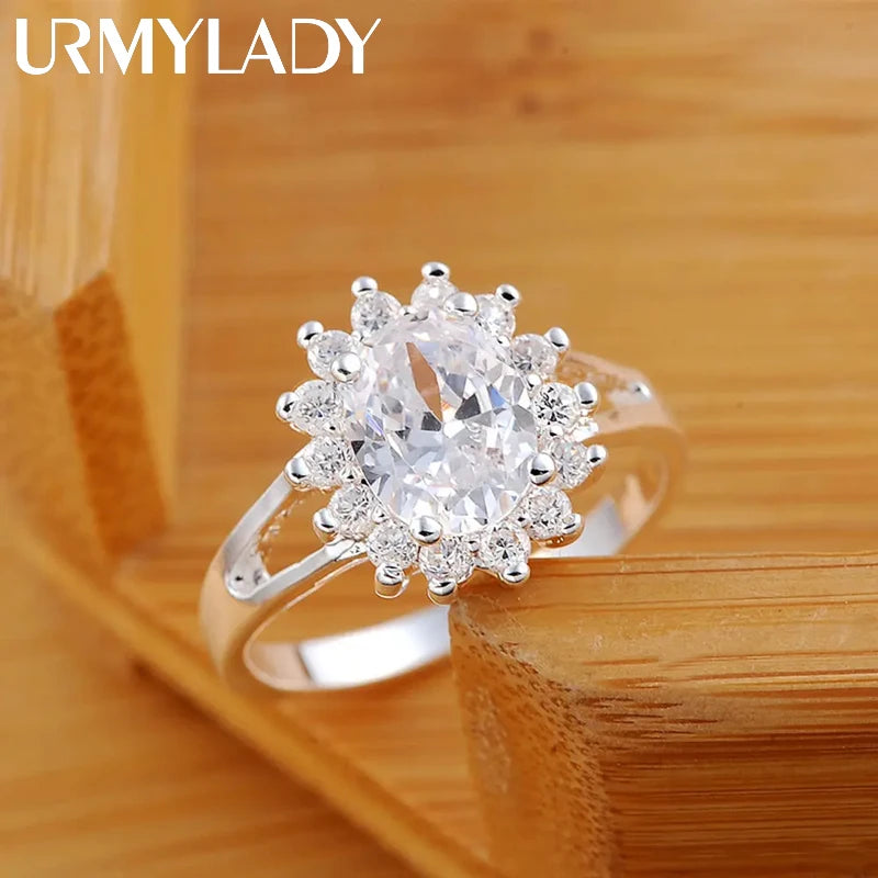 Popular brands 925 Sterling Silver crystal flower moissanite diamond Rings For Women Fashion Wedding Party Gifts Jewelry