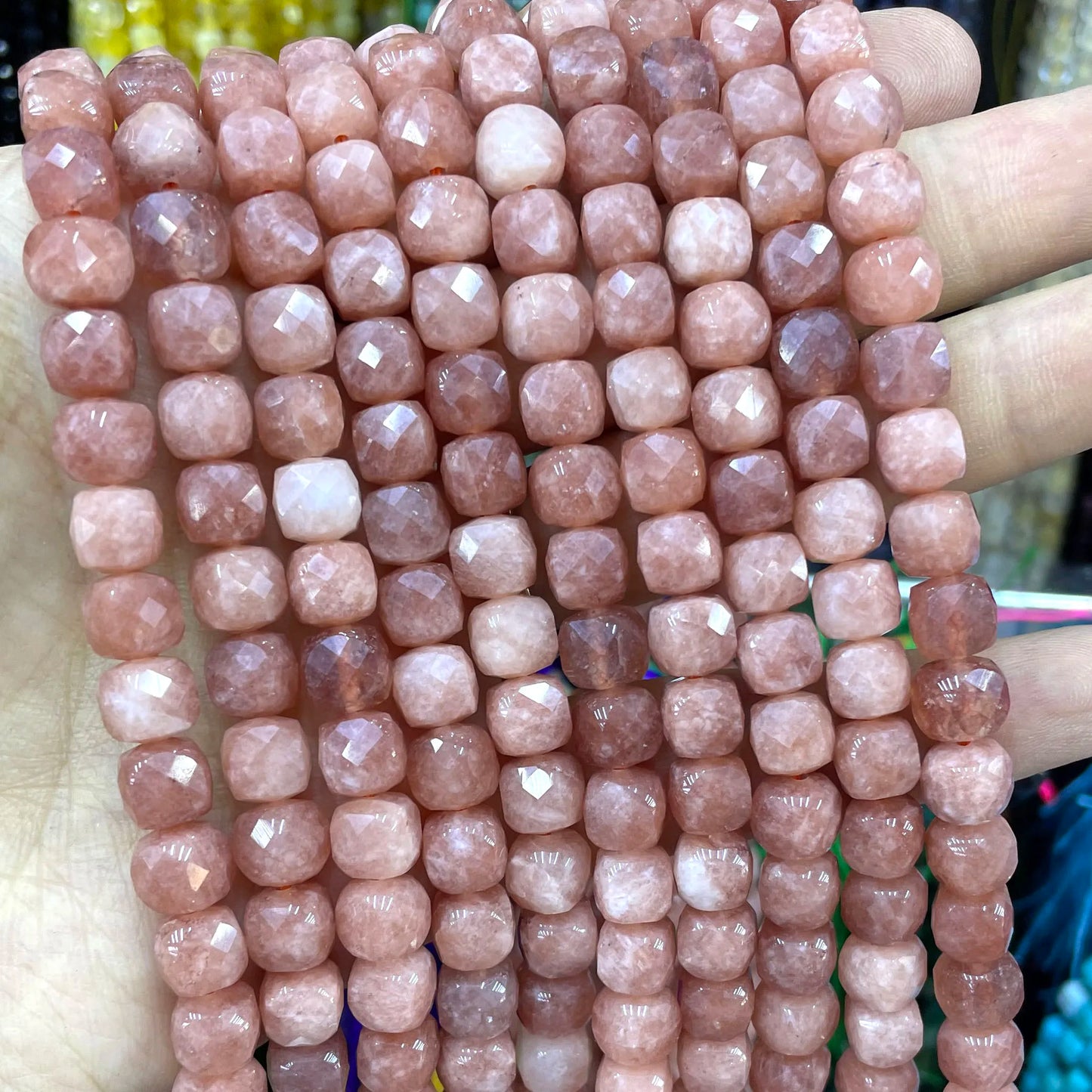 7-8MM Cube Natural Chalcedony Ruby Red Stone Loose Square Spacer Beads For Jewelry Making Diy Bracelet Necklace Accessories