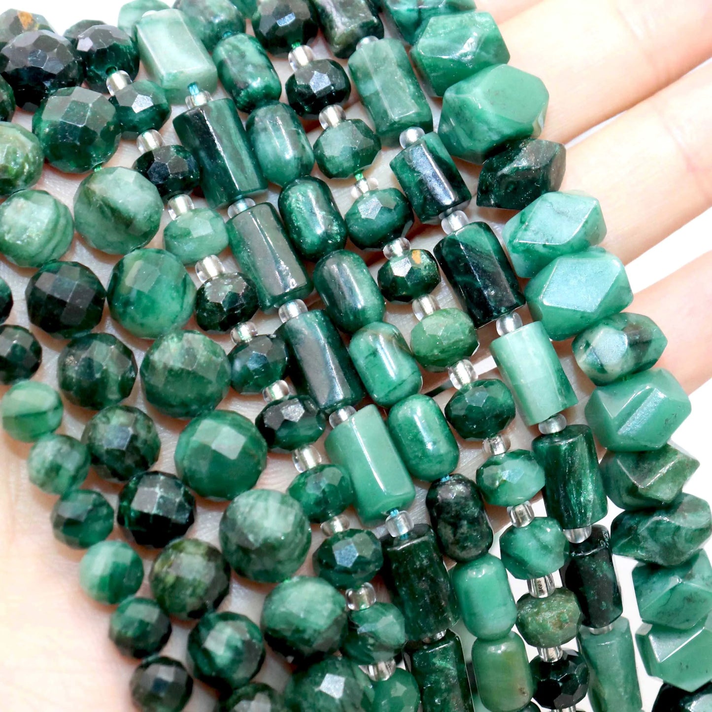 Natural Stone Green Emerald Loose Faceted Cylinder Irregular Gemstone Spacer Beads For Jewelry Making DIY Bracelet Accessories