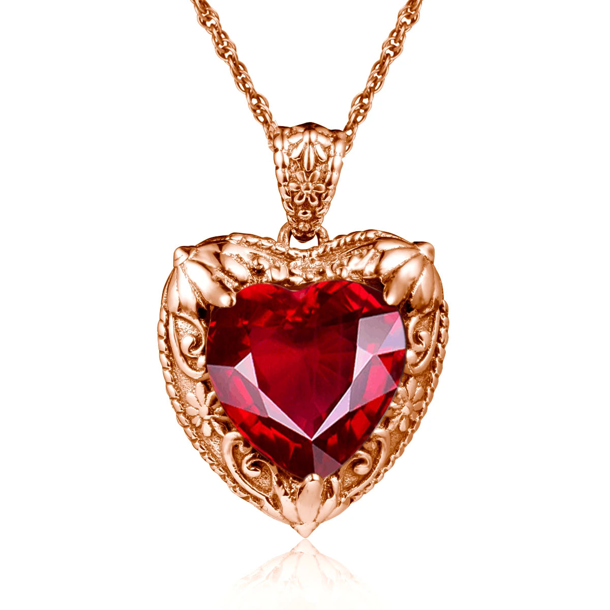 Szjinao Gold Red Ruby Heart Necklace For Women With Stone 15*15mm Victorian Pendant Royal Luxury Jewelry Valentine Day Gift Sale