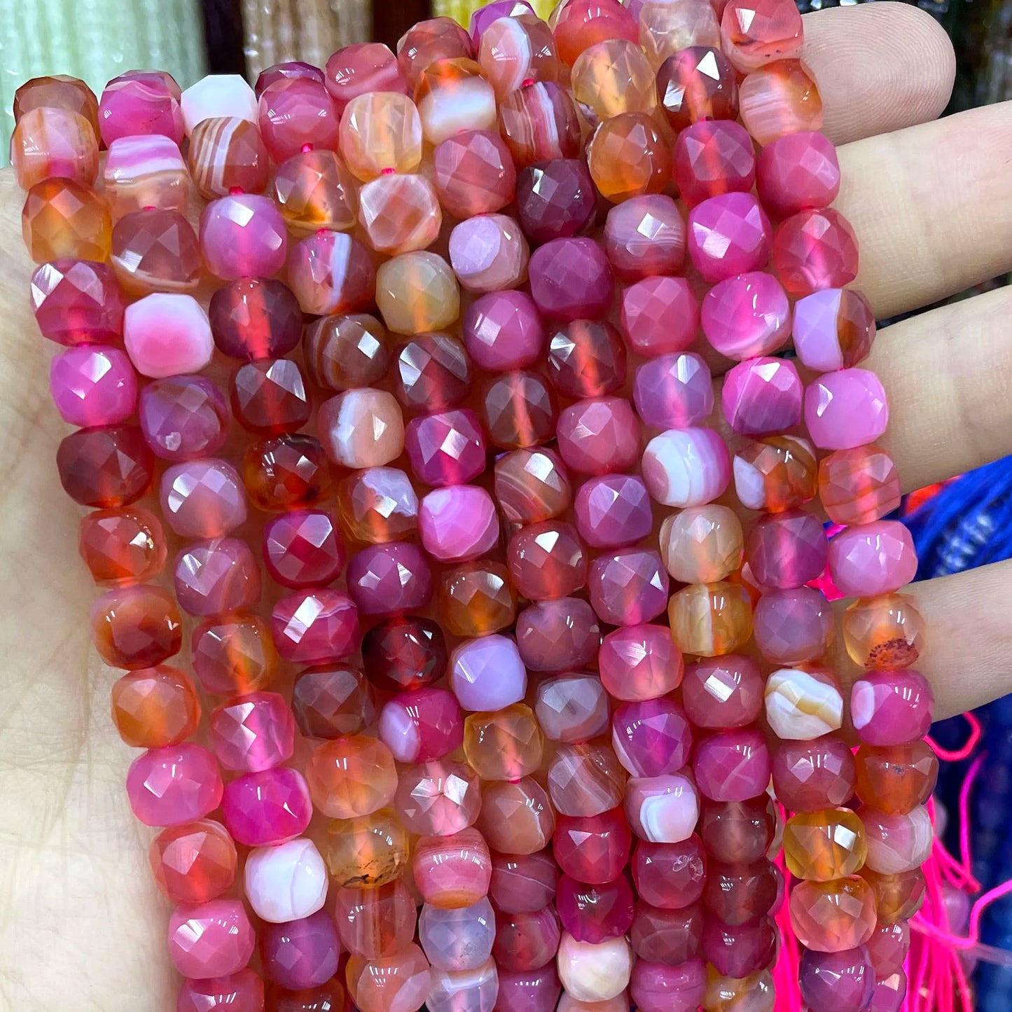 7-8MM Cube Natural Chalcedony Ruby Red Stone Loose Square Spacer Beads For Jewelry Making Diy Bracelet Necklace Accessories