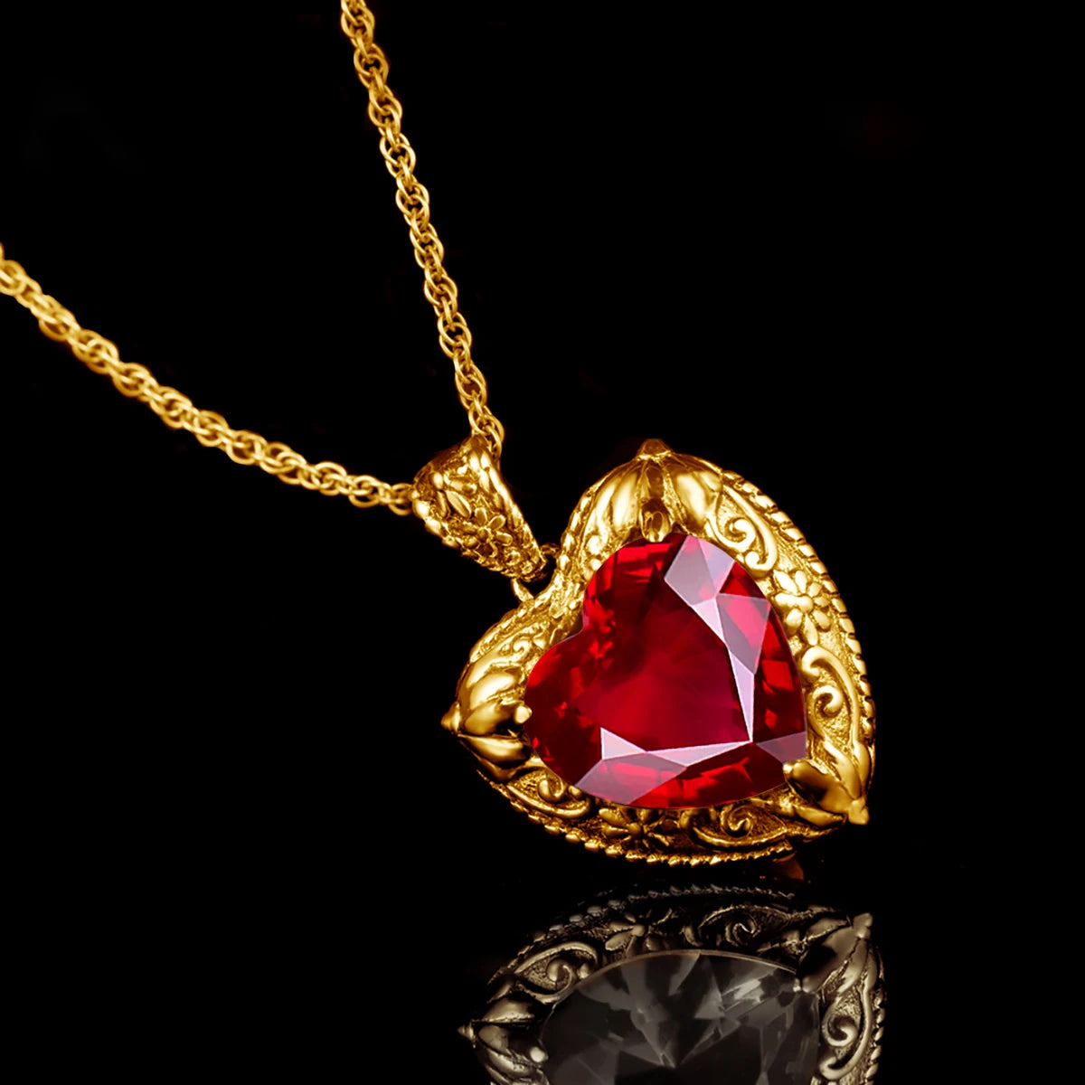 Szjinao Gold Red Ruby Heart Necklace For Women With Stone 15*15mm Victorian Pendant Royal Luxury Jewelry Valentine Day Gift Sale