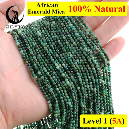 Zhe Ying 2mm 3mm Natural African Emerald Beads Faceted Round Loose Gemstone Beads for Bracelet Making Jewlery Supply