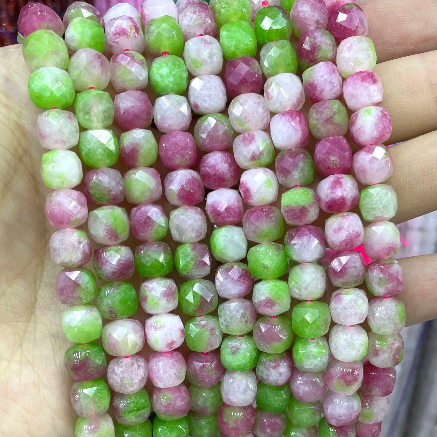 7-8MM Cube Natural Chalcedony Ruby Red Stone Loose Square Spacer Beads For Jewelry Making Diy Bracelet Necklace Accessories