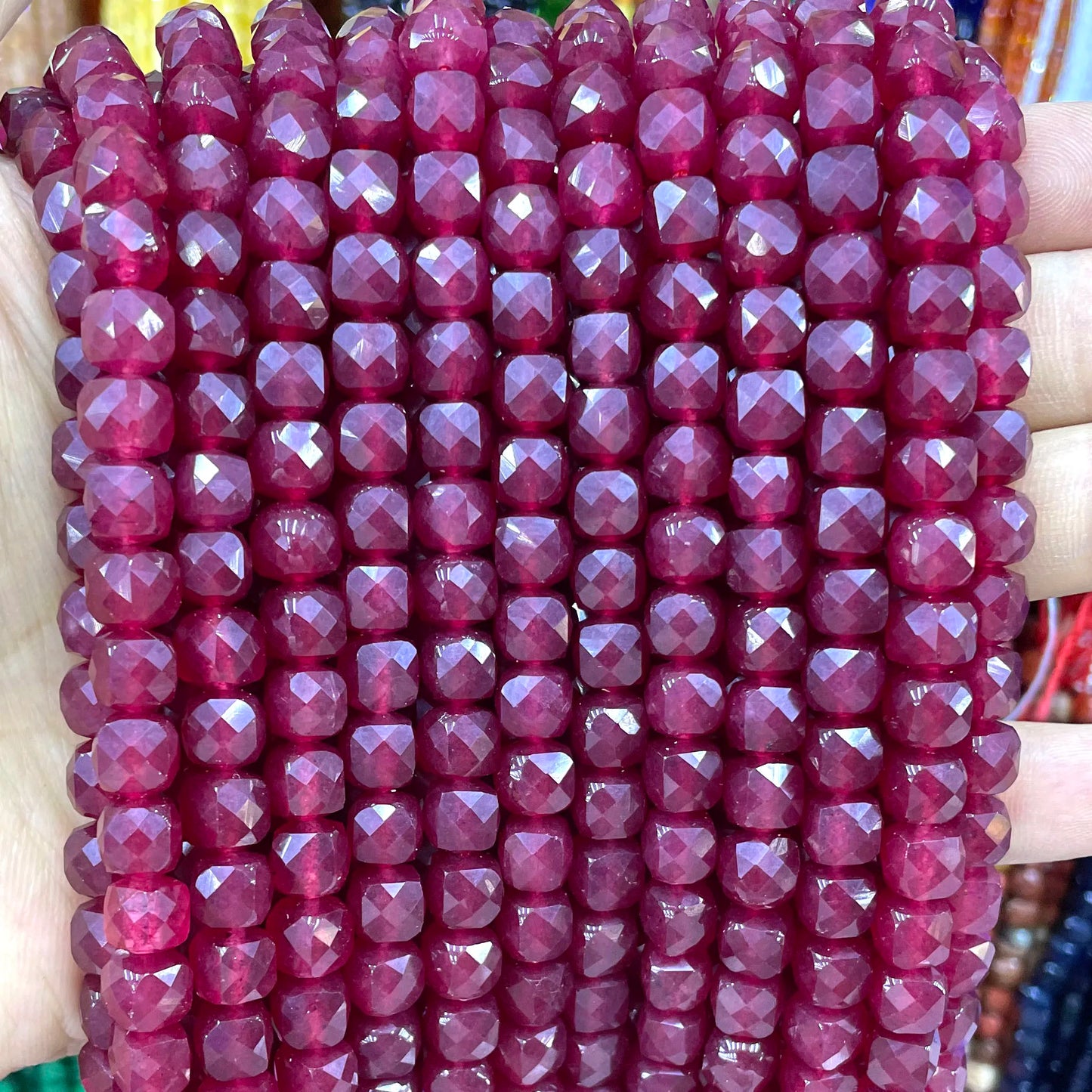 7-8MM Cube Natural Chalcedony Ruby Red Stone Loose Square Spacer Beads For Jewelry Making Diy Bracelet Necklace Accessories