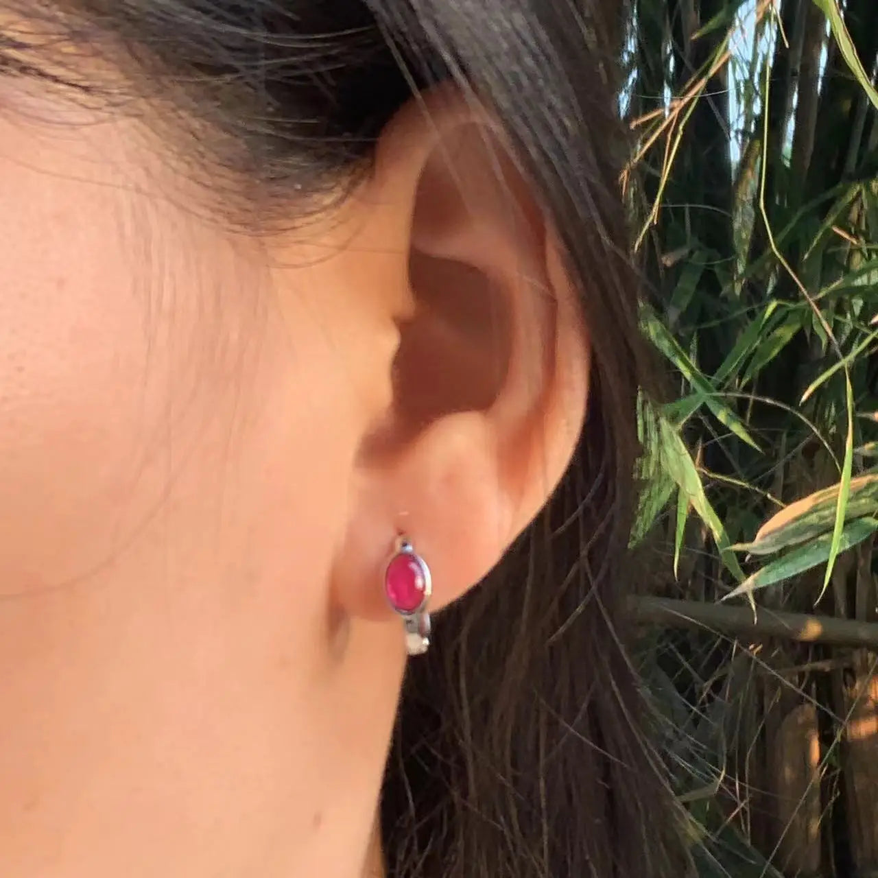 HEYYA STONE Natural Ruby Hoop Earrings For Women 925 Silver Plated Earrings Simple Fine Jewelry Stone Gemstone Classic Style