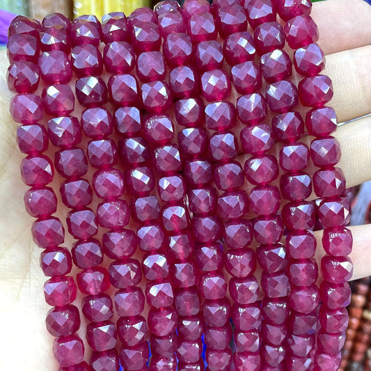 7-8MM Cube Natural Chalcedony Ruby Red Stone Loose Square Spacer Beads For Jewelry Making Diy Bracelet Necklace Accessories